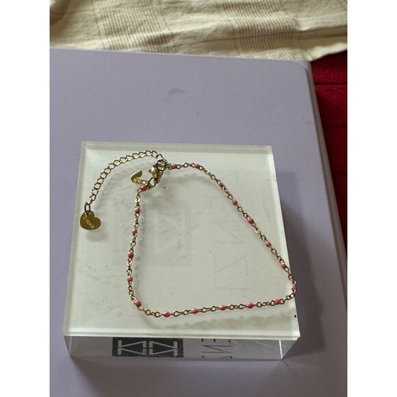 Womens Steel Ankle Bracelet Pink Accents Beach Wear Fashion Jewelry Boho Chic - Picture 9 of 10